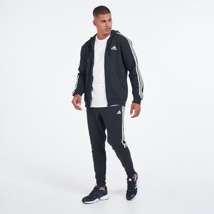 اديداس هودي اسنشالز فرنش تيري 3-سترايب بسحاب كامل للرجال أسود image number 2