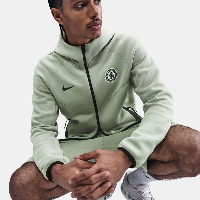 نايكي هودي كرة القدم تشيلسي ويندرانر بسحاب كامل من قماش تيك فليس للرجال أخضر image number 4
