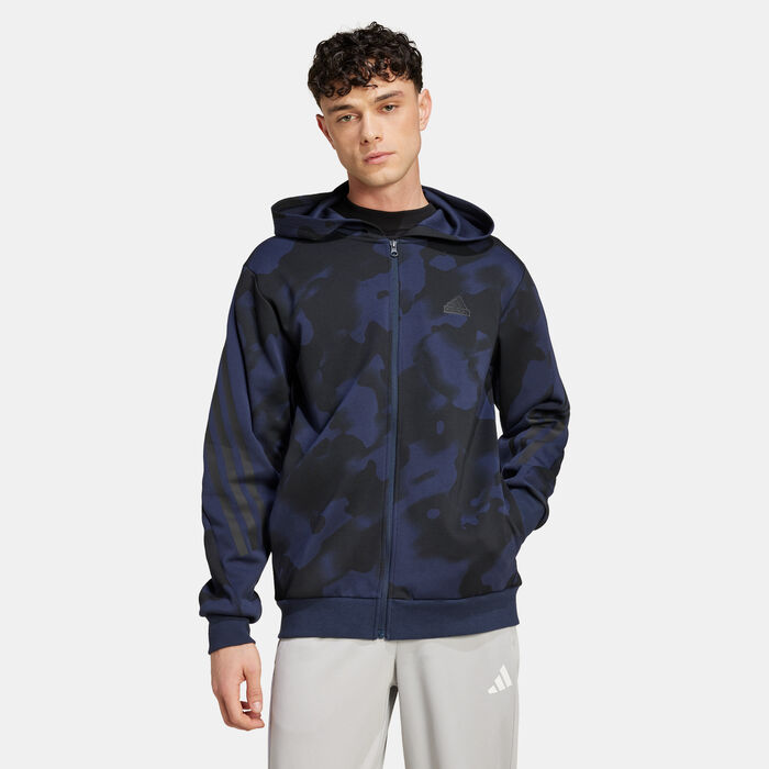 اديداس هودي فيوتشر ايكونز 3-سترايبس برينتد بسحاب كامل للرجال أسود image number 0