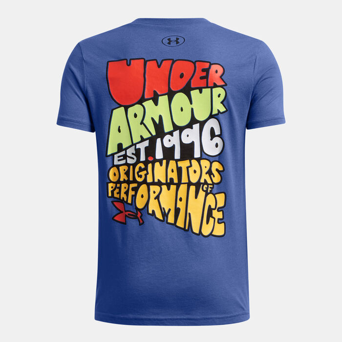 اندر ارمر تيشيرت التمرين BTS كارتون ليترز للاطفال أزرق image number 1