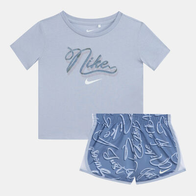 نايكي طقم تيشيرت وشورت إسينشالز أول أوفر برنت تيمبو للأطفال أزرق