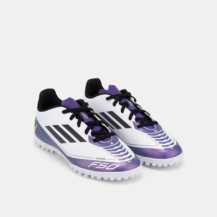 اديداس حذاء كرة القدم F50 كلوب ميسي لملاعب العشب الصناعي للاطفال أبيض image number 1
