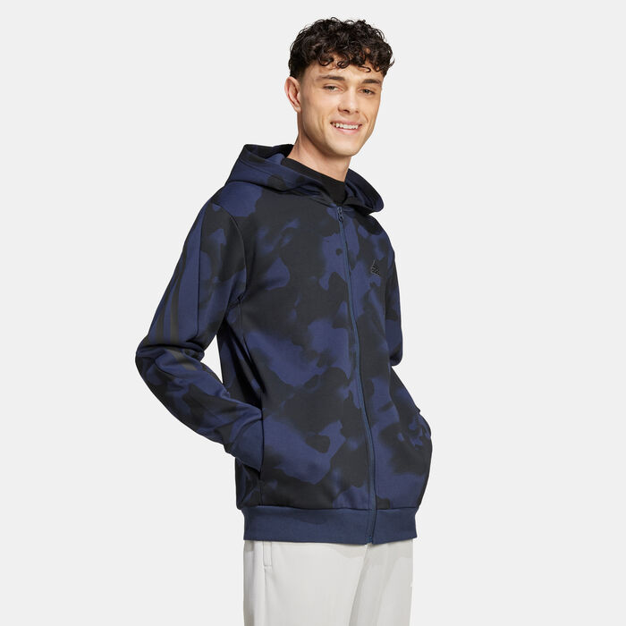 اديداس هودي فيوتشر ايكونز 3-سترايبس برينتد بسحاب كامل للرجال أسود image number 2